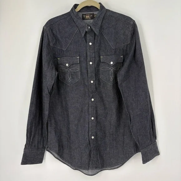 RRL By Ralph Lauren Slim Fit Denim Western Shirt Rinse Medium